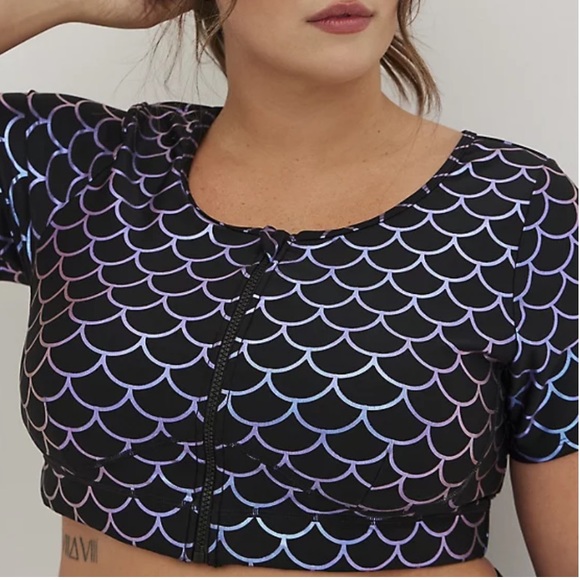 Torrid ZIP FRONT SHORT SLEEVE ACTIVE SWIM TOP - MERMAID size 2X - Picture 2 of 4